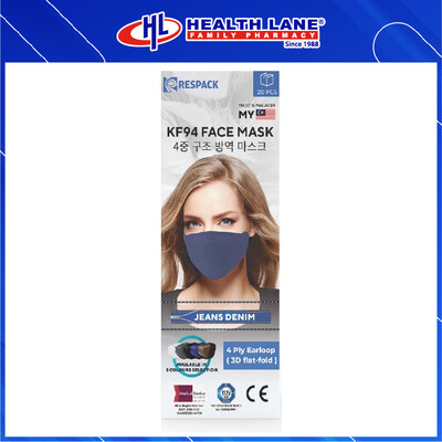 RESPACK  MASK MUKA 4PLY KF94 EARLOOP- DENIM BLUE (20'S)